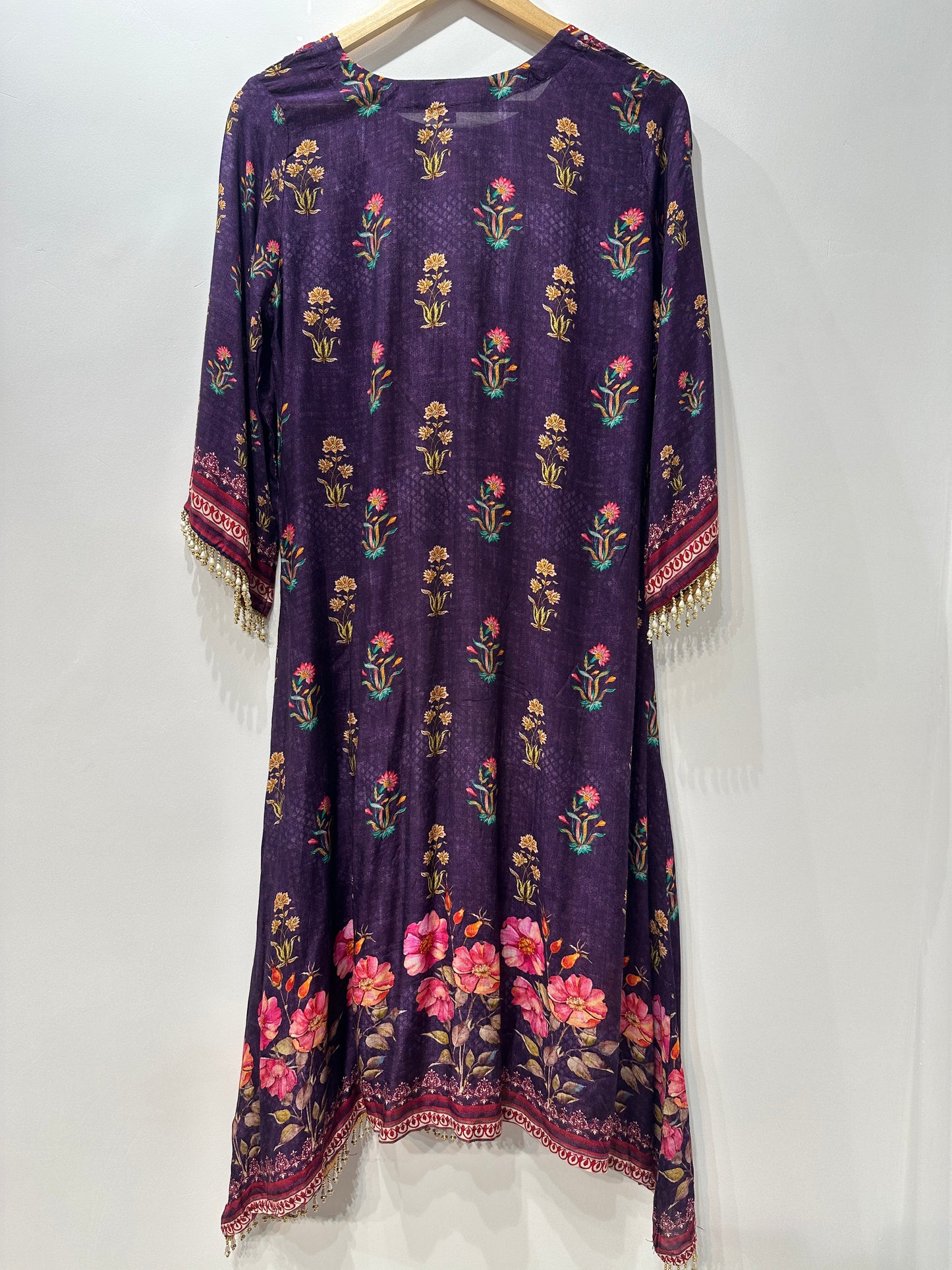Elegant Violet Floral Printed Muslin Suit Set