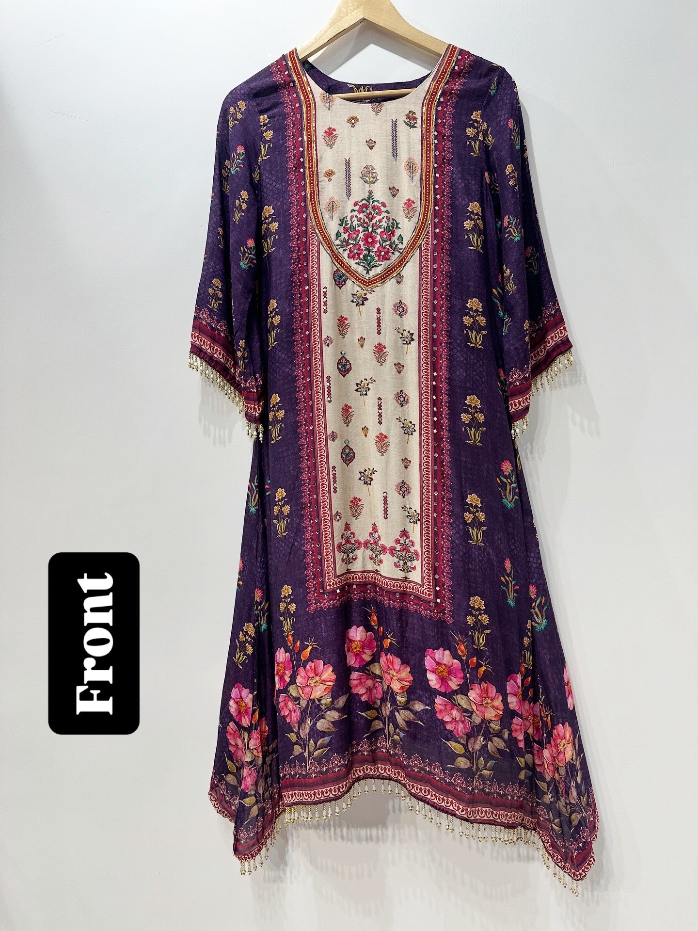 Elegant Violet Floral Printed Muslin Suit Set