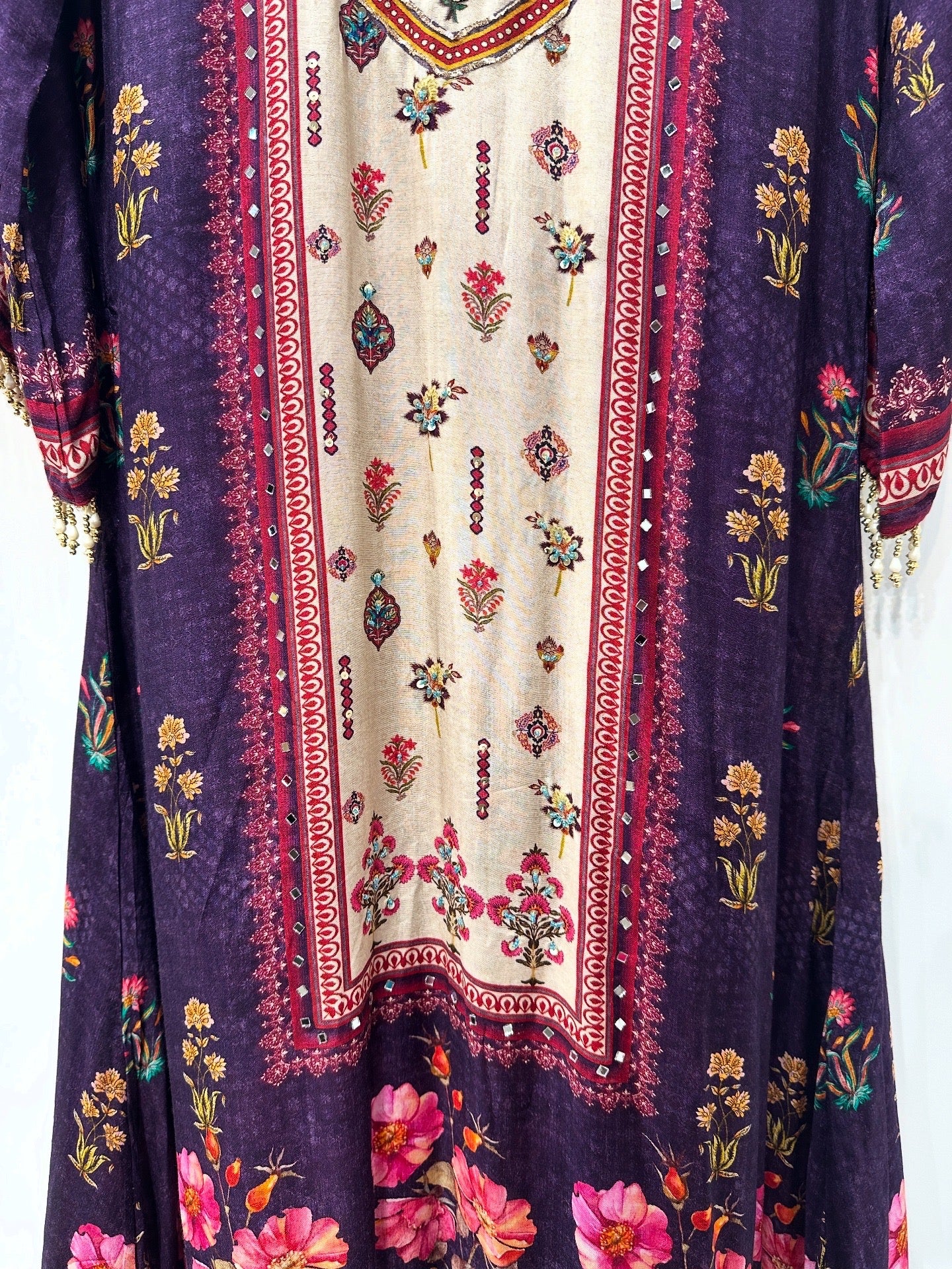Elegant Violet Floral Printed Muslin Suit Set