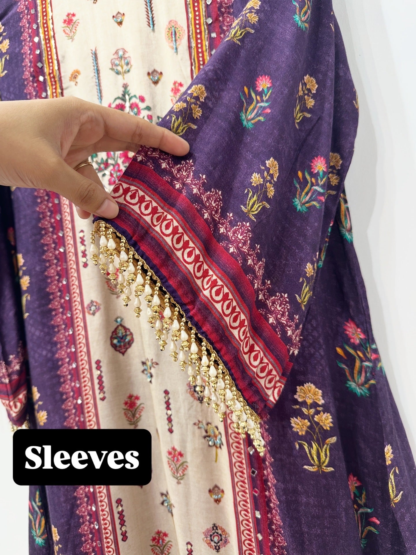 Elegant Violet Floral Printed Muslin Suit Set