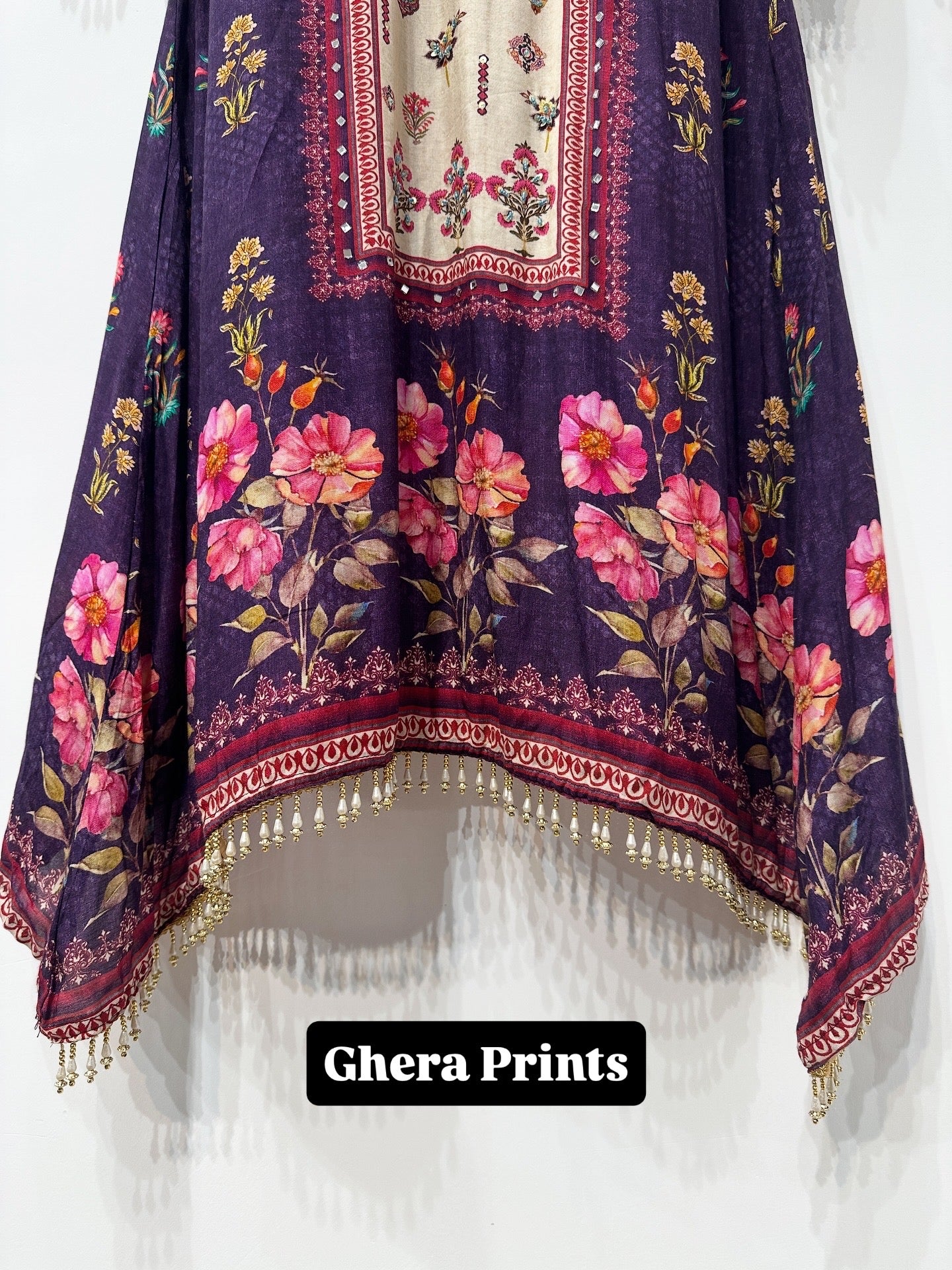 Elegant Violet Floral Printed Muslin Suit Set