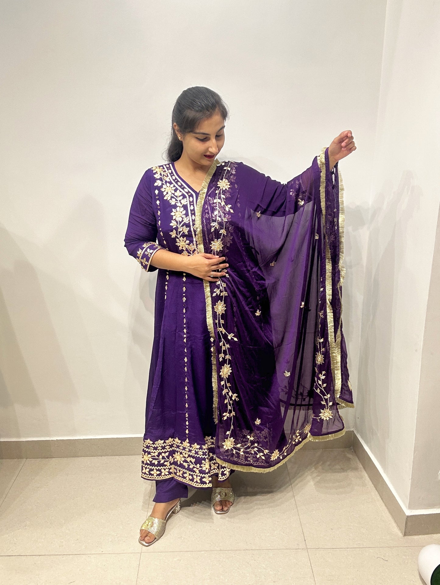 Purple Gota Anarkali Set