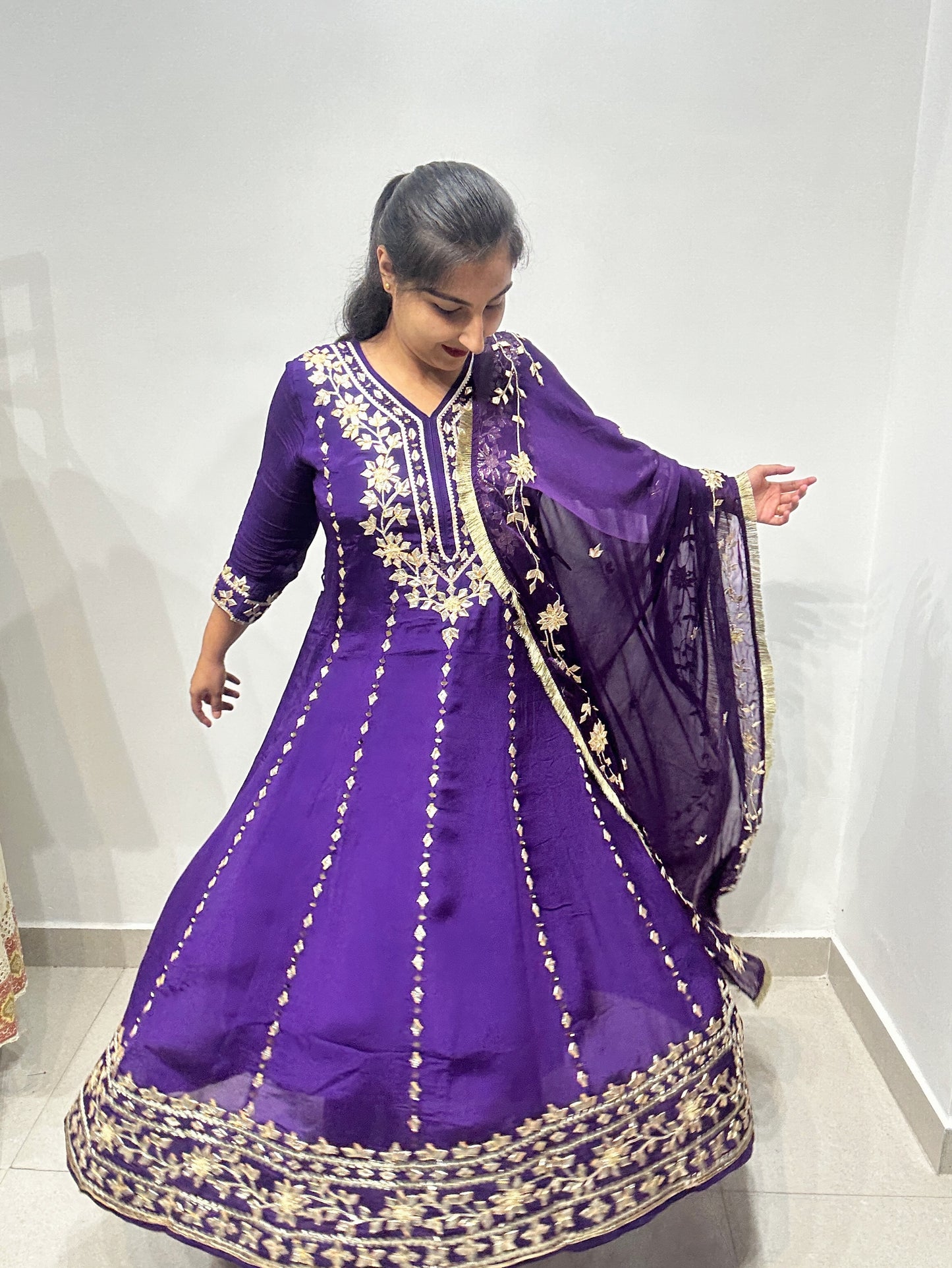 Purple Gota Anarkali Set