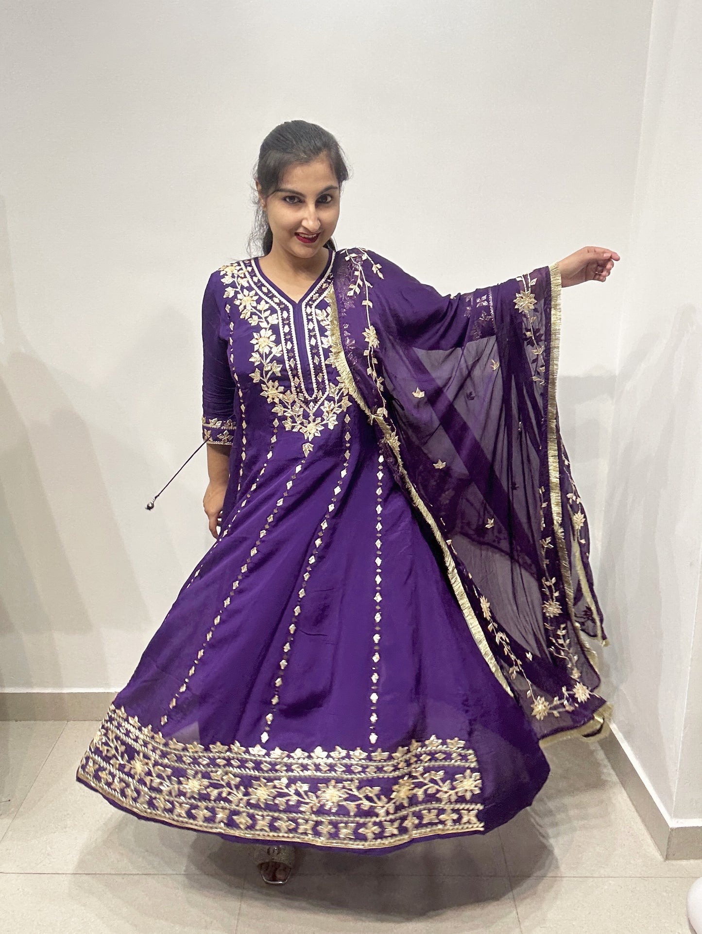 Purple Gota Anarkali Set