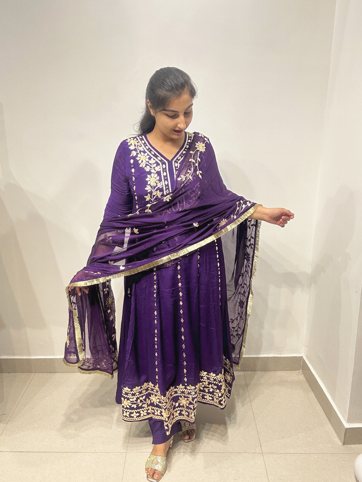 Purple Gota Anarkali Set
