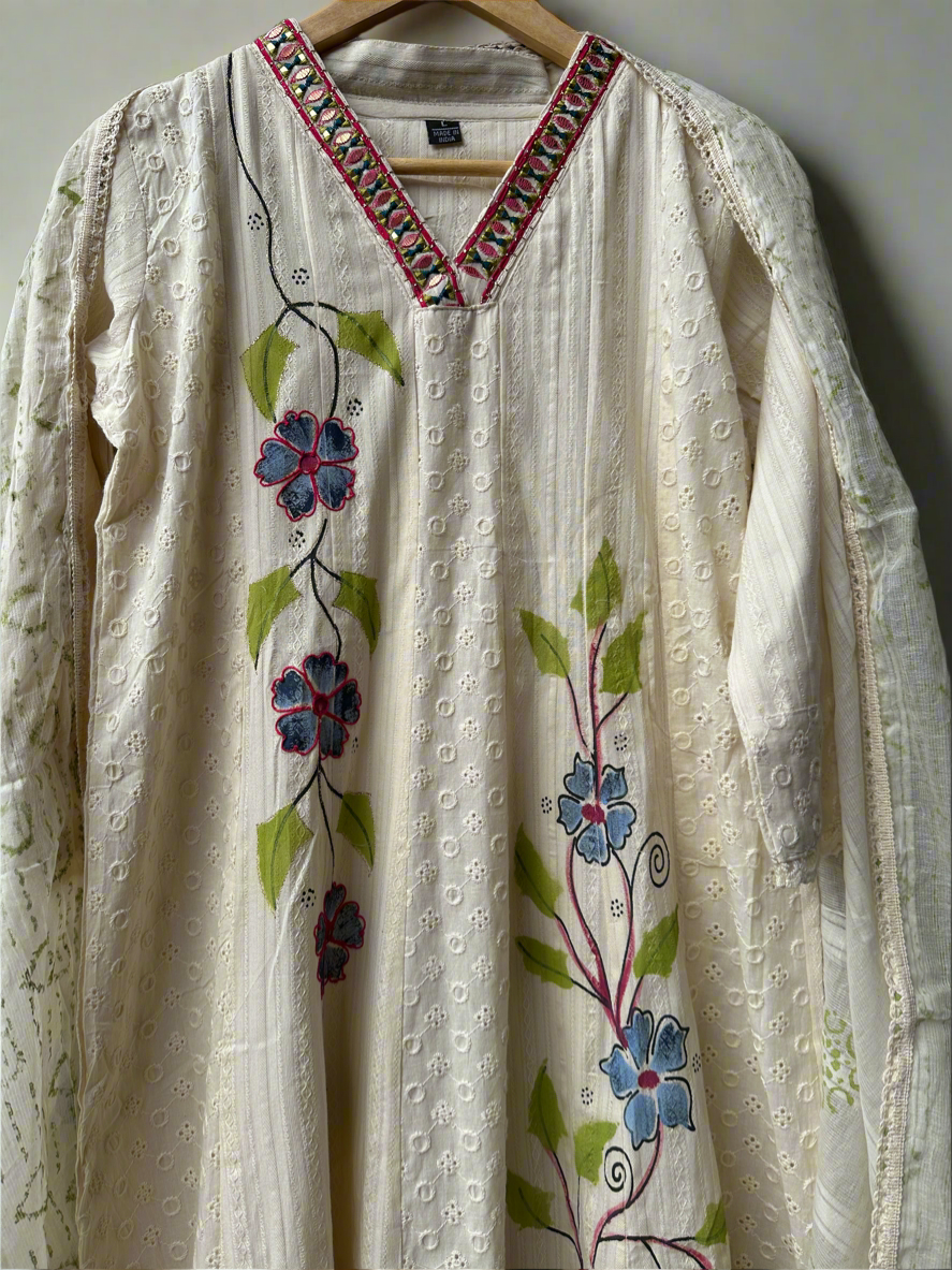 Ivory Bloom Hand-Painted Nyra Cut Suit Set