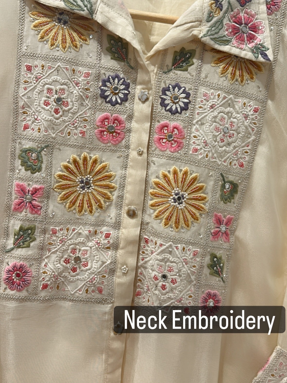 Cream Chinon Floral Embroidered Co-ord Set with Eyelet Detailing