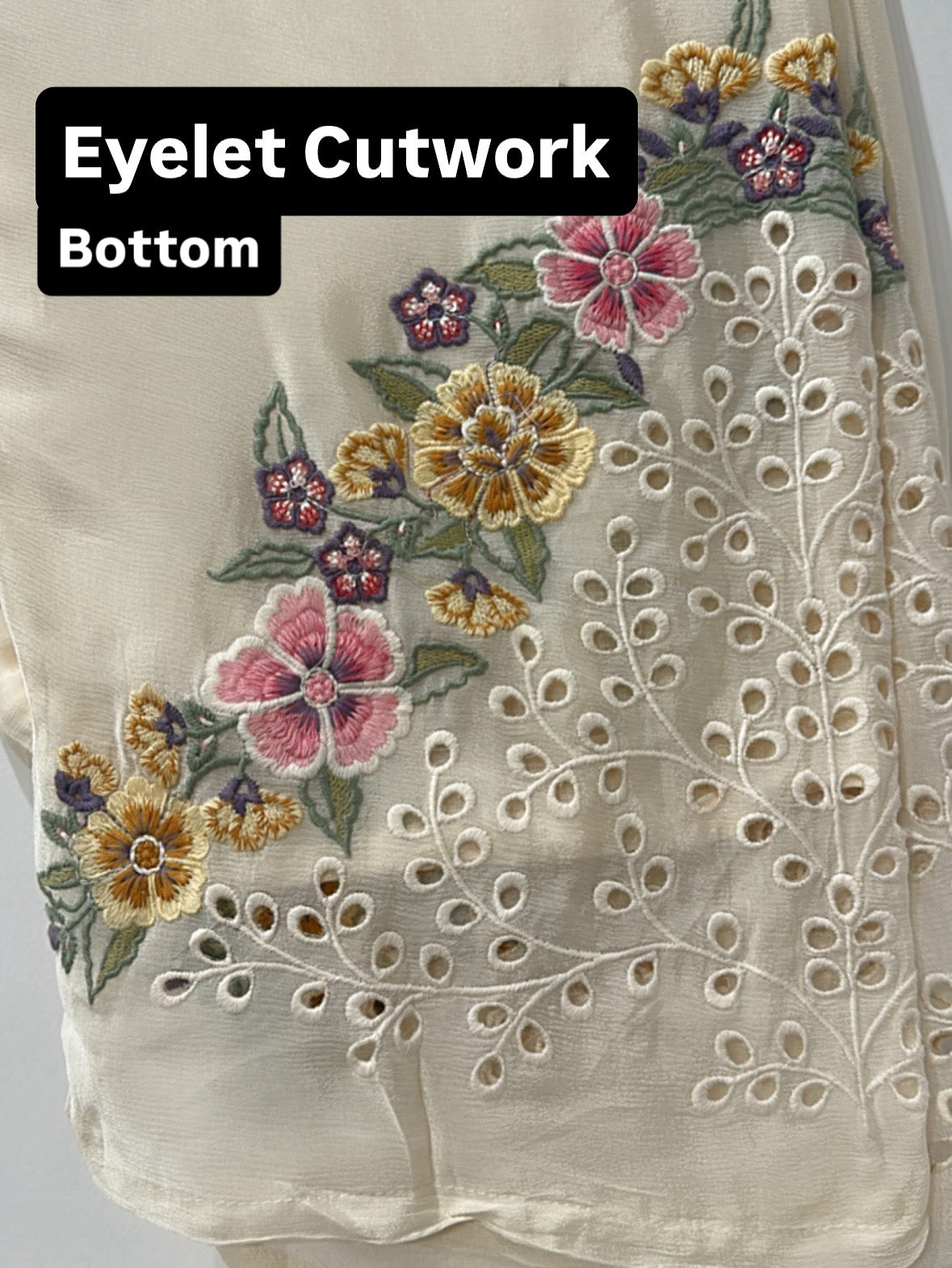 Cream Chinon Floral Embroidered Co-ord Set with Eyelet Detailing