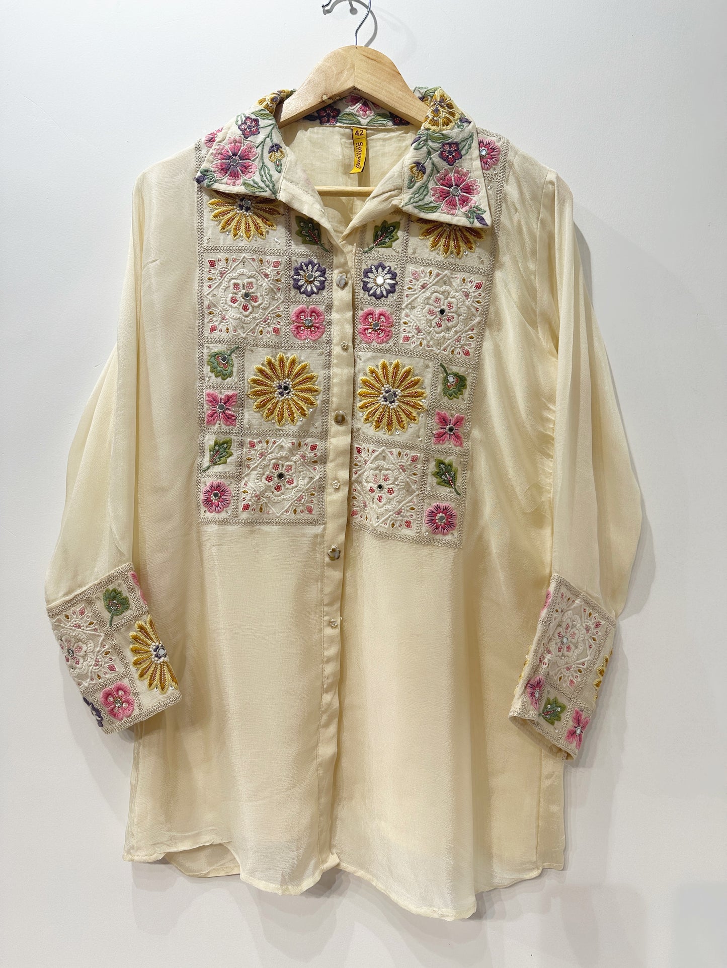 Cream Chinon Floral Embroidered Co-ord Set with Eyelet Detailing