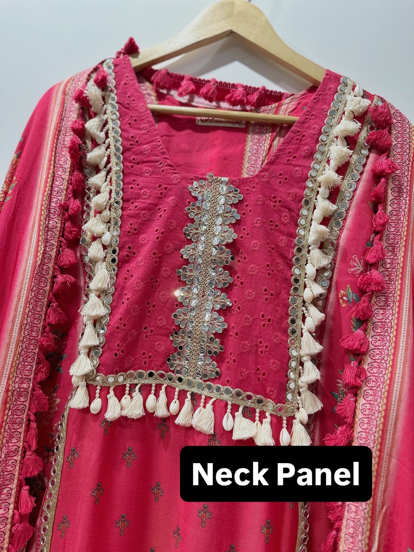 Fuchsia Muslin Schiffli Embroidered Suit with Cotton Lining