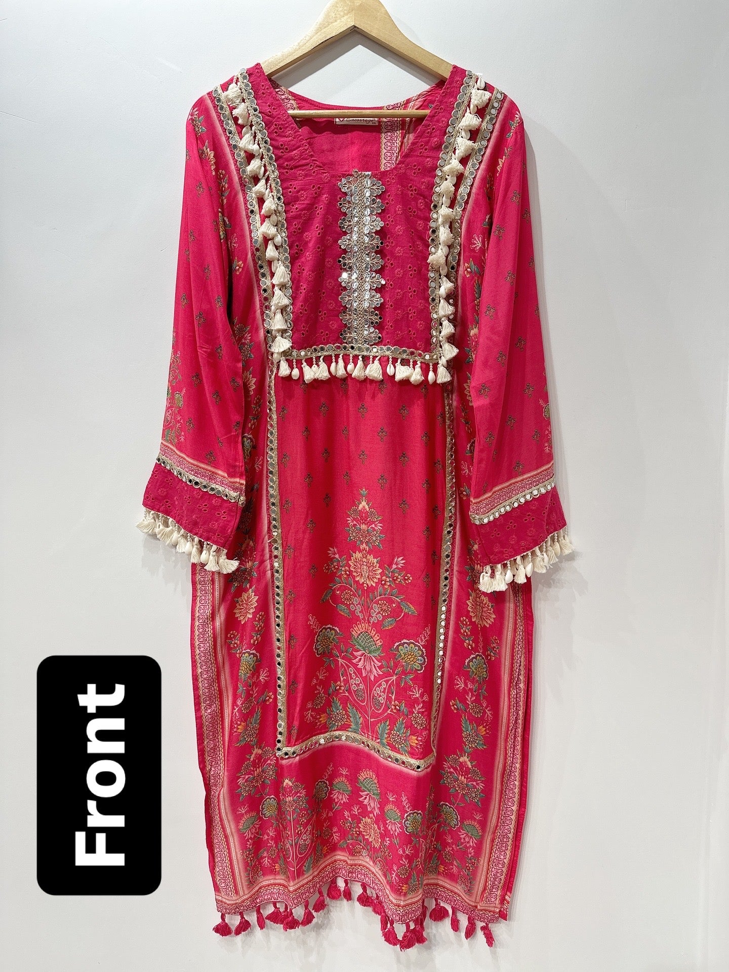 Fuchsia Muslin Schiffli Embroidered Suit with Cotton Lining