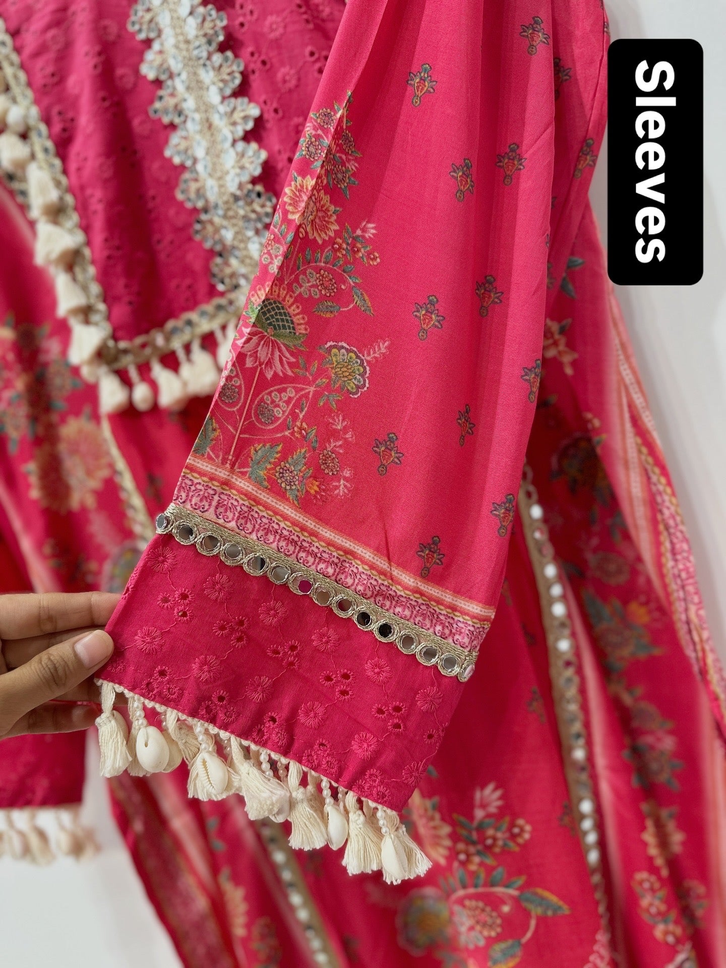 Fuchsia Muslin Schiffli Embroidered Suit with Cotton Lining