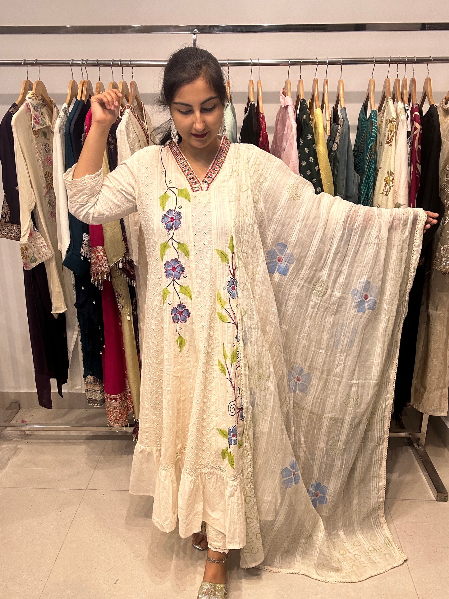 Ivory Bloom Hand-Painted Nyra Cut Suit Set