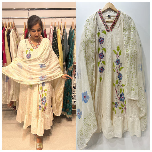 Ivory Bloom Hand-Painted Nyra Cut Suit Set