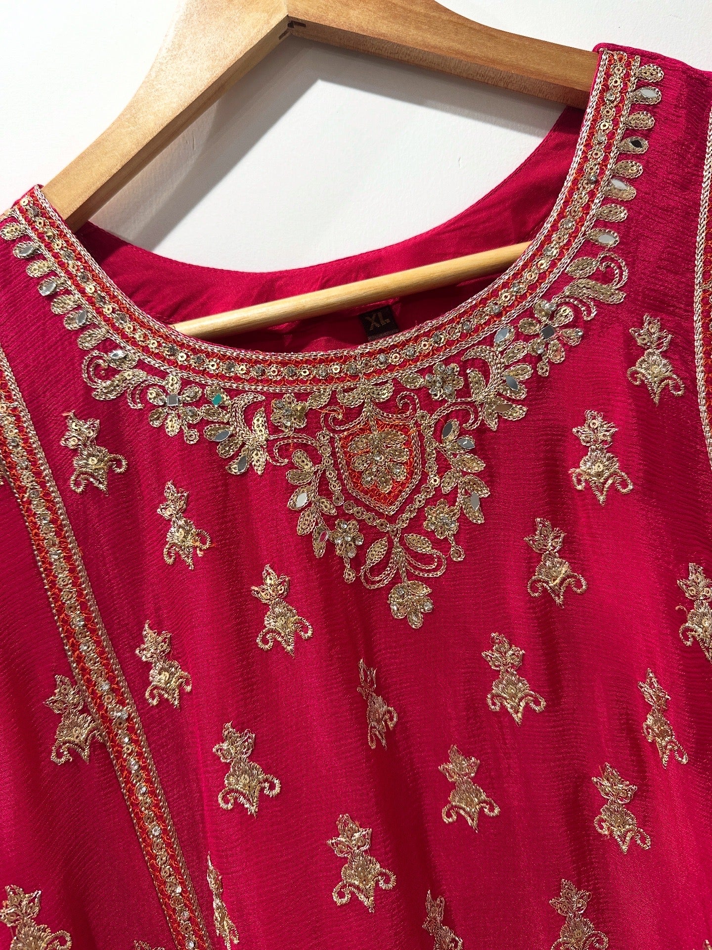 Rani Pink Embroidered Sharara Suit Set with Contrast Dupatta
