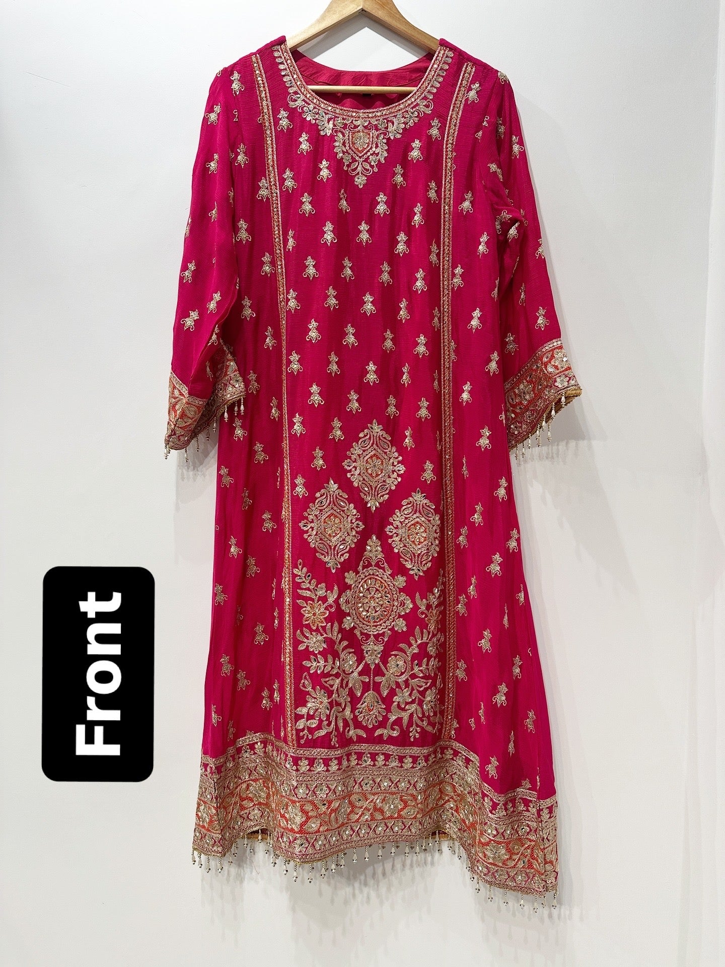 Rani Pink Embroidered Sharara Suit Set with Contrast Dupatta