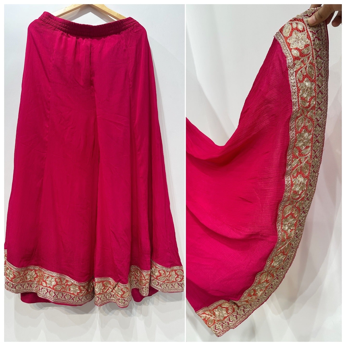 Rani Pink Embroidered Sharara Suit Set with Contrast Dupatta