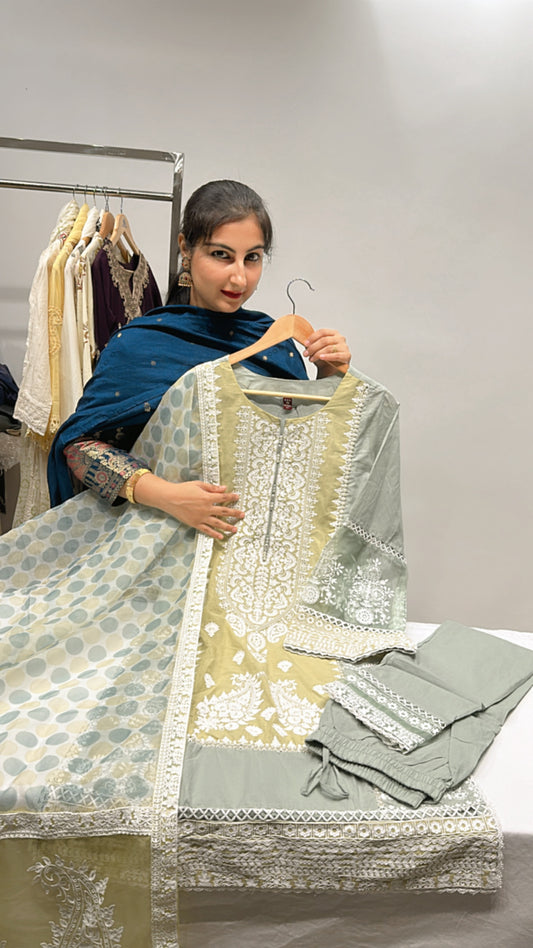 Pastel Cotton Suit with Kota Doriya Dupatta