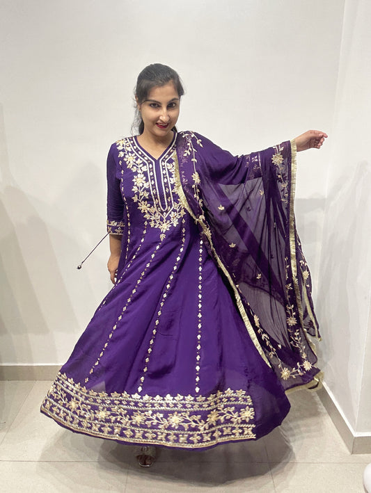 Purple Gota Anarkali Set