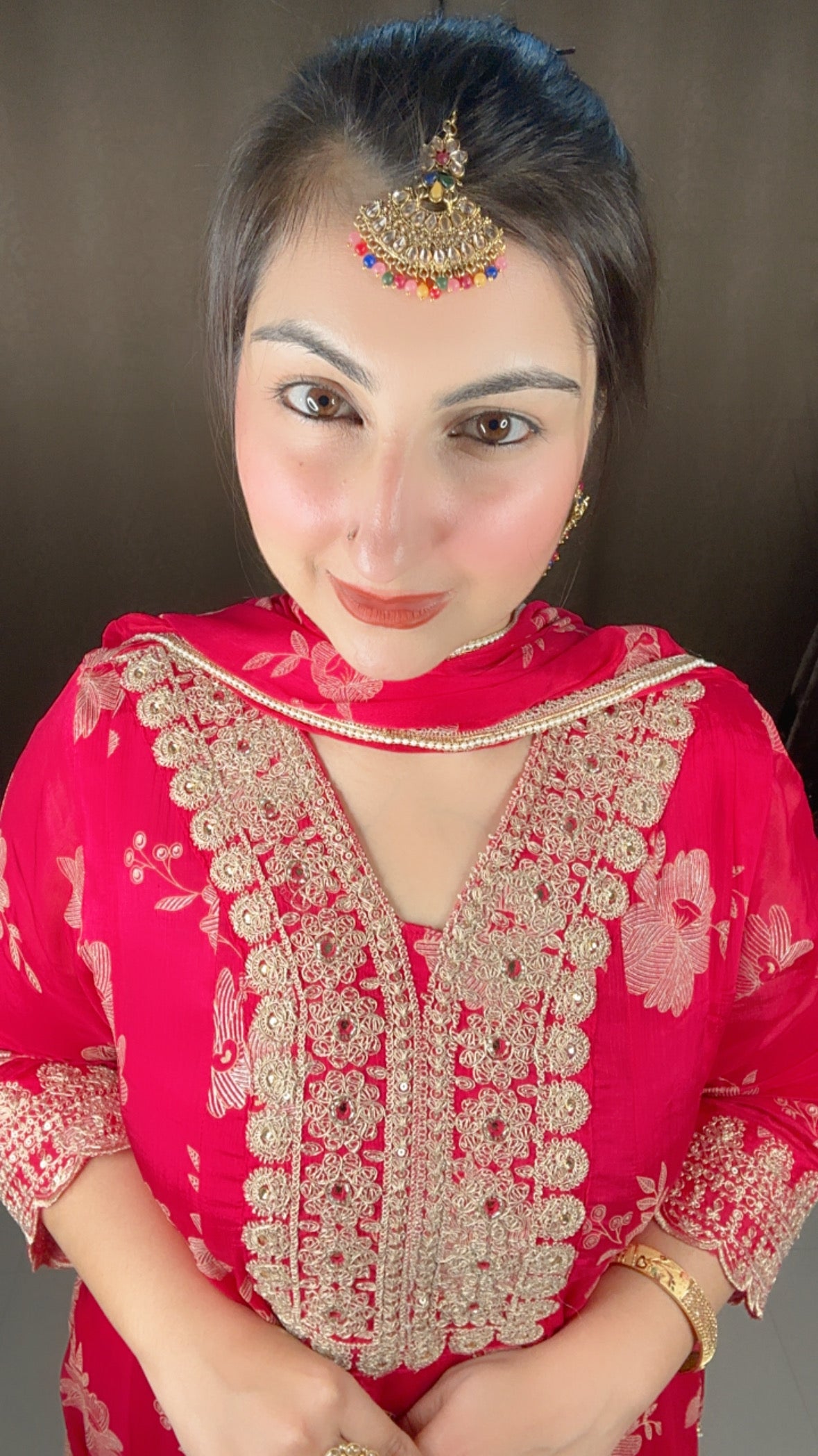 Fuchsia Pink Chinon Partywear Anarkali Suit Set with Beautiful Dupatta