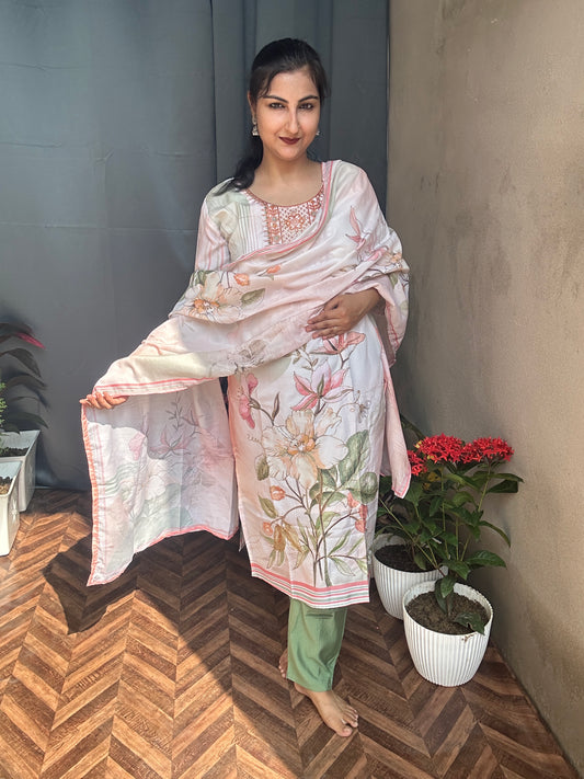 Blush Bloom Embroidered Flex Cotton Suit