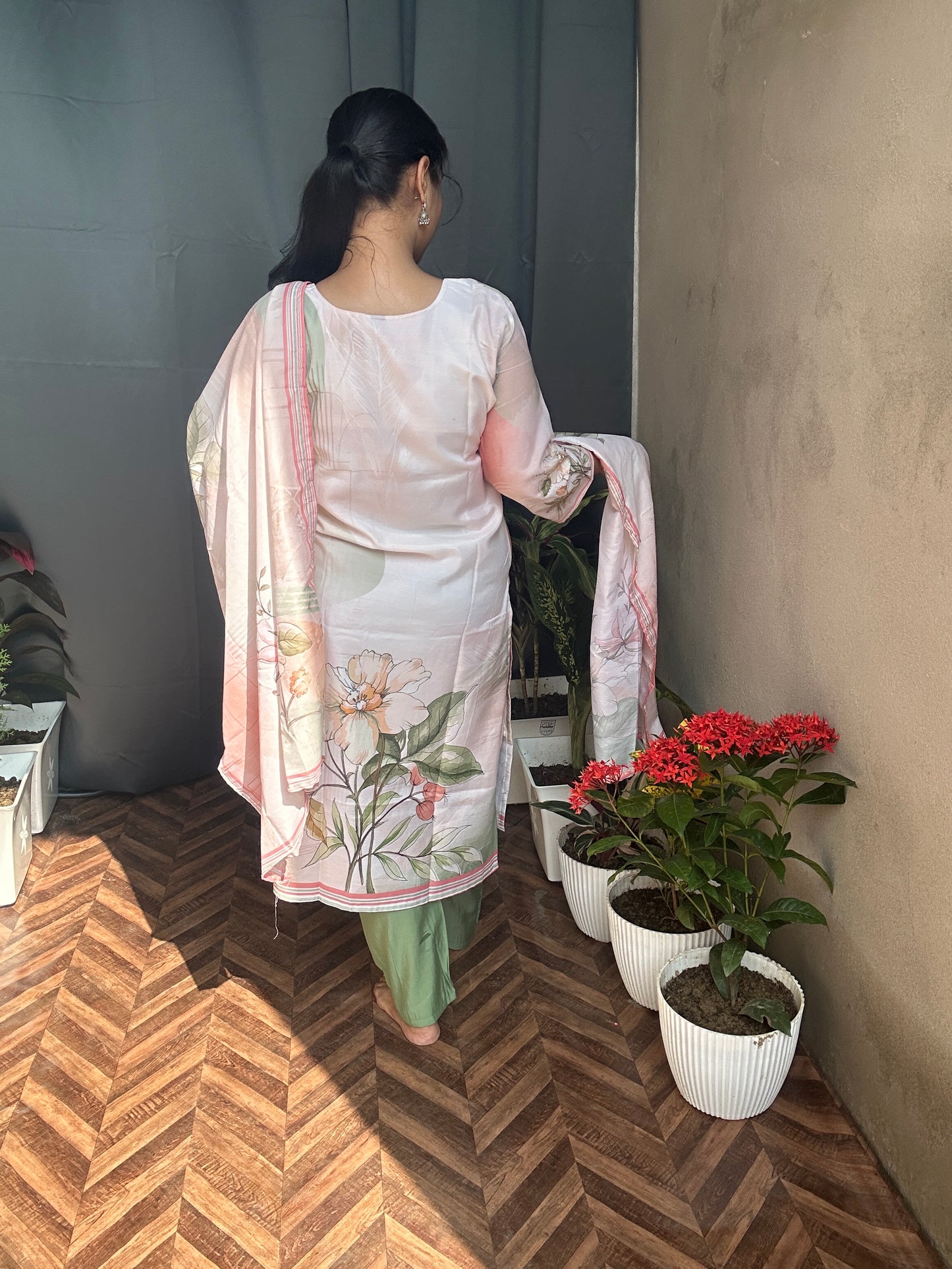 Blush Bloom Embroidered Flex Cotton Suit