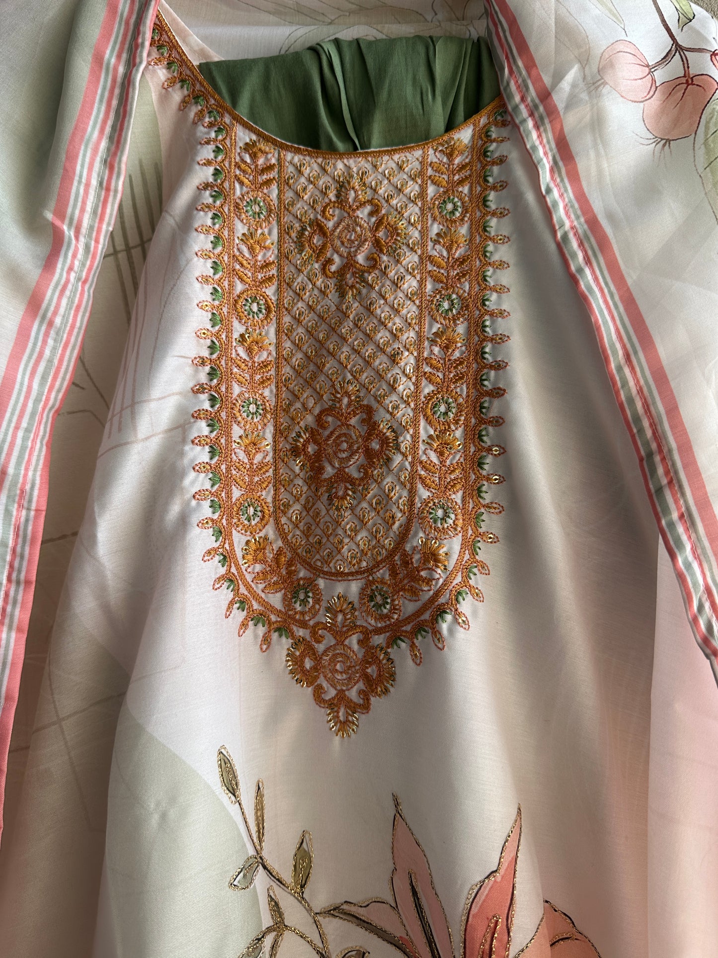 Blush Bloom Embroidered Flex Cotton Suit