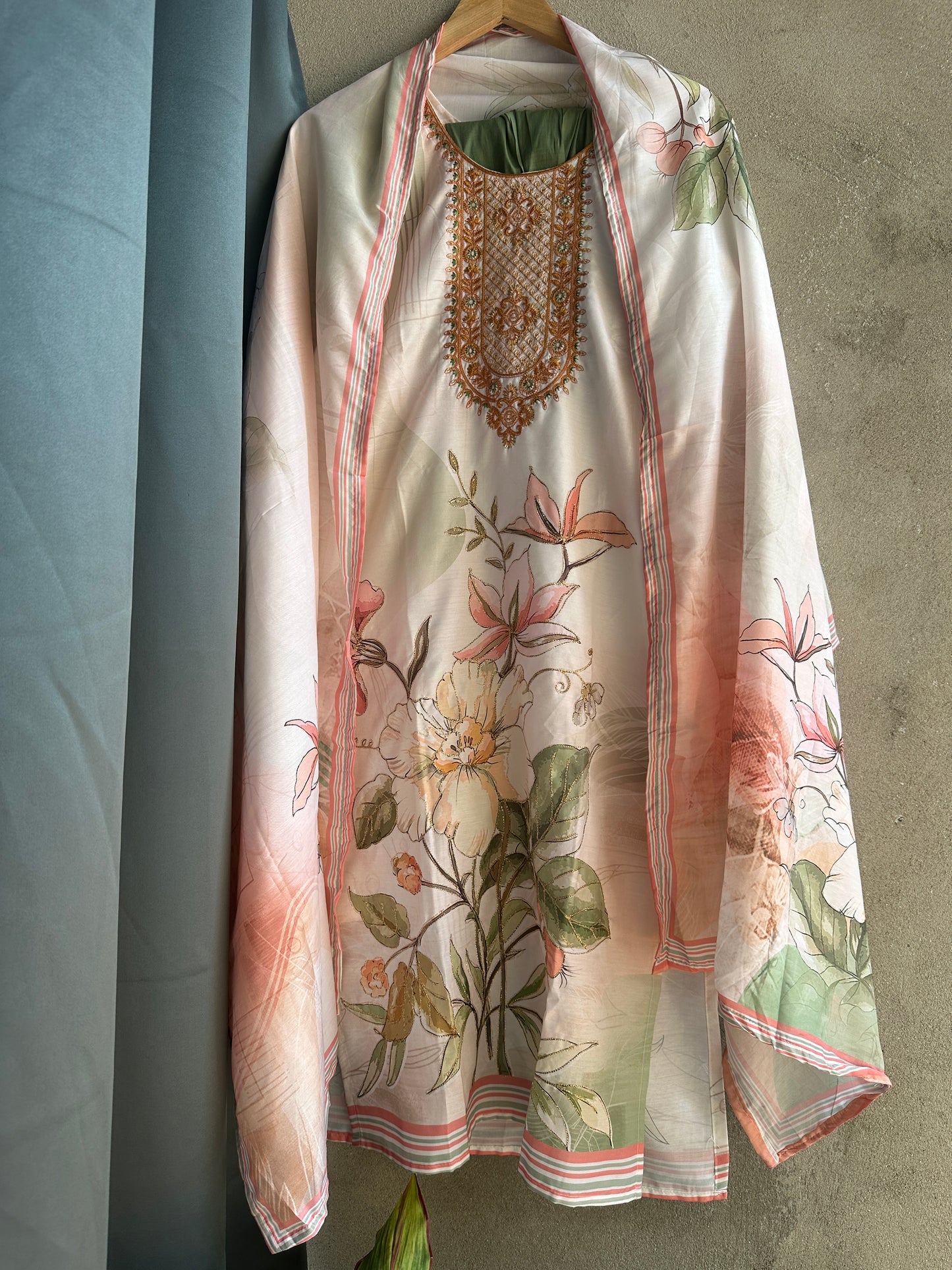 Blush Bloom Embroidered Flex Cotton Suit