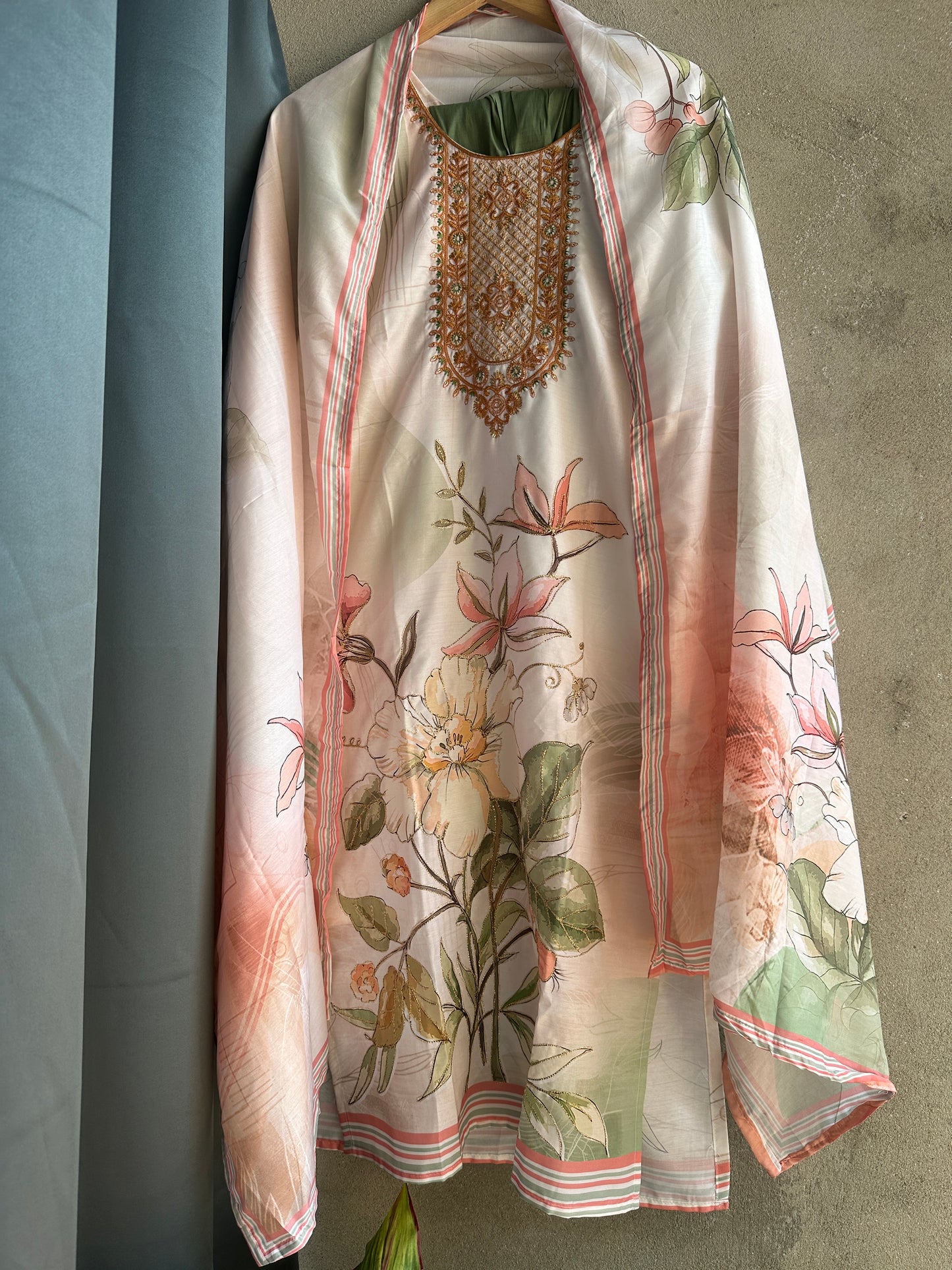 Blush Bloom Embroidered Flex Cotton Suit