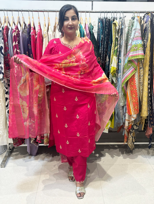Rani Pink Embroidered Suit Set
